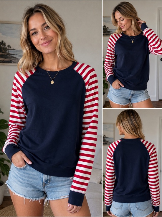 GAP Factory Tops - GAP Factory Navy Red White Stripe Raglan
Sweatshirt NWT Medium